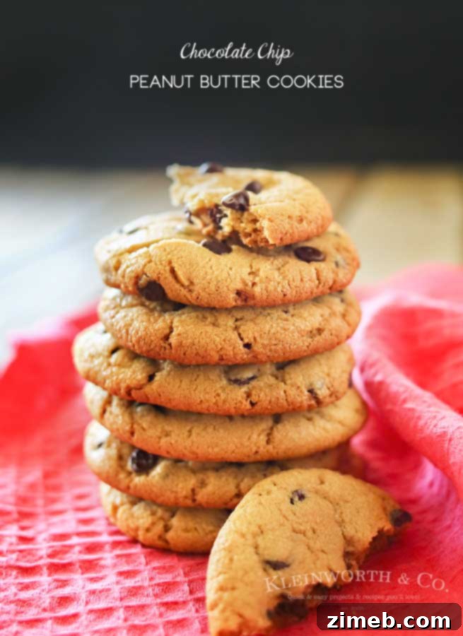 Stack of freshly baked Chocolate Chip Peanut Butter Cookies, ready to be enjoyed