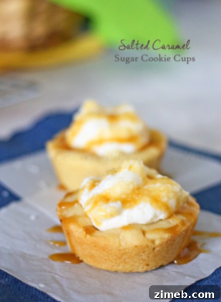 Salted Caramel Sugar Cookie Cups, a sweet and salty dessert baked in muffin tins
