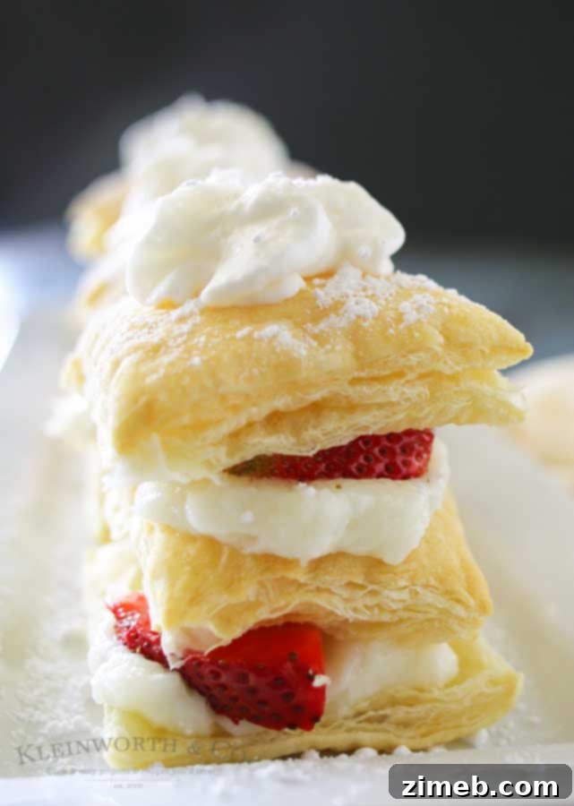 Flaky Strawberry Napoleons 3 Strawberry Napoleons are an easy dessert recipe made with puff pastry, pudding, strawberries & dusted with confectioners sugar. The perfect summer dessert for any occasion, featuring layers of golden puff pastry and fresh fruit.
