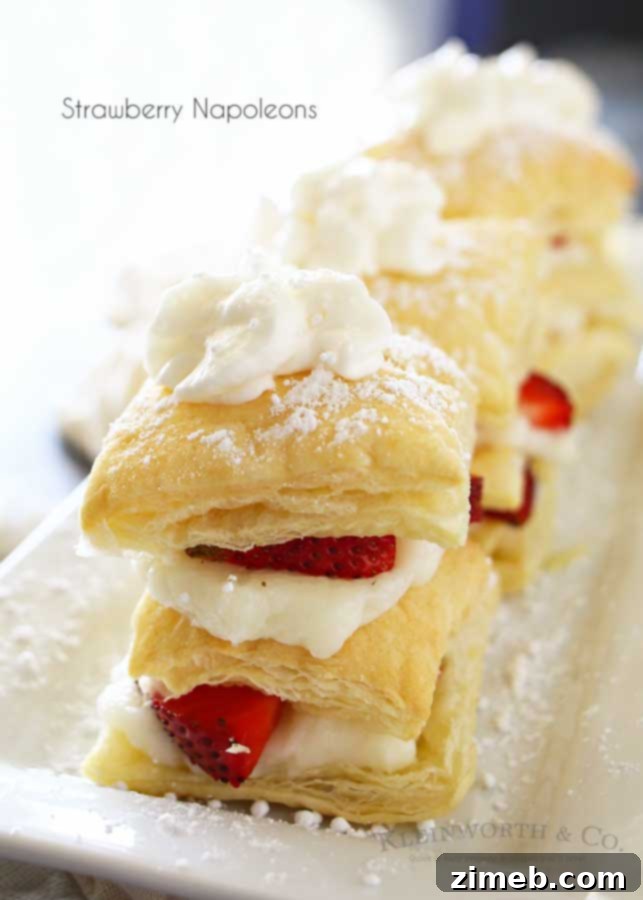 Flaky Strawberry Napoleons 5 Strawberry Napoleons are an easy dessert recipe made with puff pastry, pudding, strawberries & dusted with confectioners sugar. The perfect summer dessert for any occasion, featuring layers of golden puff pastry and fresh fruit.