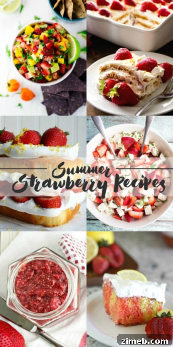 Flaky Strawberry Napoleons 6 A collage of various strawberry desserts, including Strawberry Napoleons, a Caprese salad, shortcake, and more, highlighting the versatility of fresh strawberries.