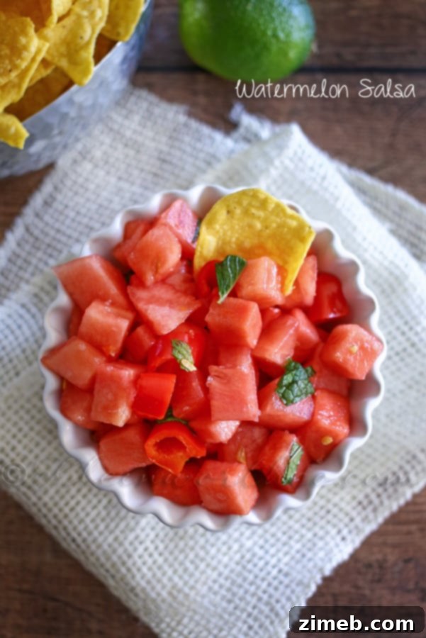Your Ultimate Weekend Grill Success Kit 7 Watermelon Salsa is a refreshing and unique snack, perfect for a hot day. The hint of mint provides a cool twist while guests wait for the main course.