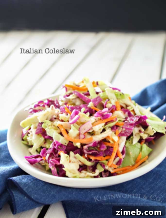 Italian Coleslaw is a twist on the classic backyard bbq side dish. Zesty & flavorful, this coleslaw recipe is sure to be a favorite all summer long.