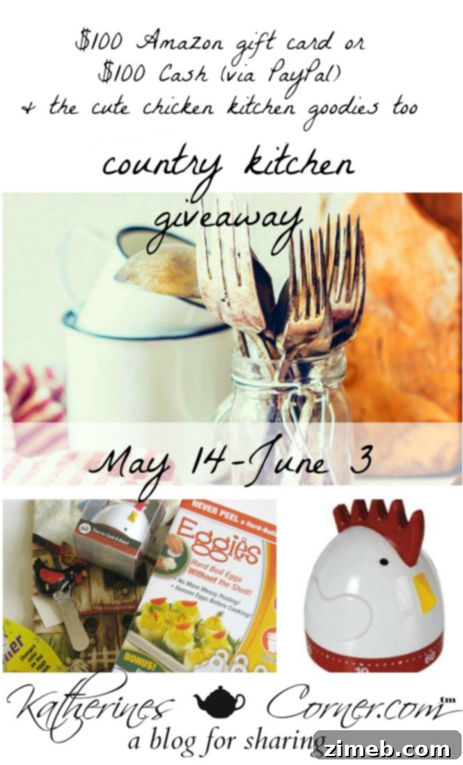 Enter to Win a Cozy Country Kitchen 2 A charming country kitchen scene with rustic decor, representing the Country Kitchen Giveaway prize theme.