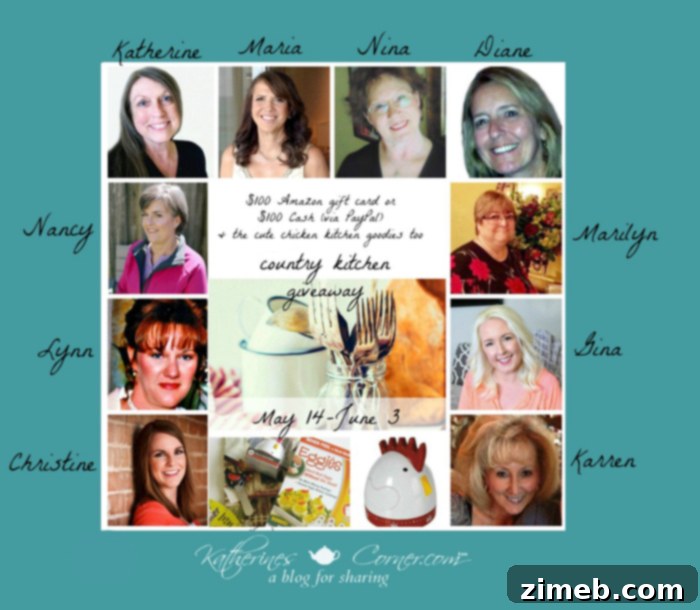 Enter to Win a Cozy Country Kitchen 4 A collage of friendly blog hostesses and sponsors for the Country Kitchen Giveaway.