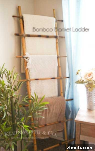 Tropical Plumeria Wreath 9 Bamboo Blanket Ladder, a practical and stylish DIY home decor project.