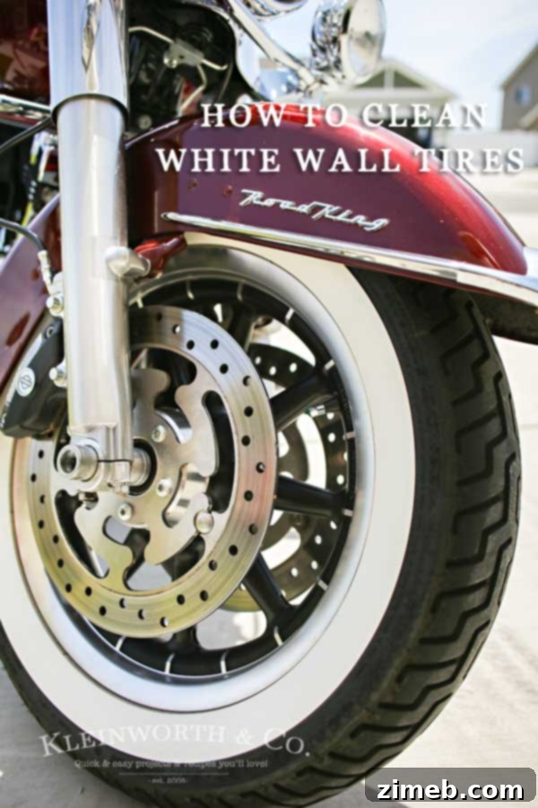 Restore the Brilliance of Your White Walls 8 The fully cleaned classic motorcycle with sparkling white wall tires, ready for the season.