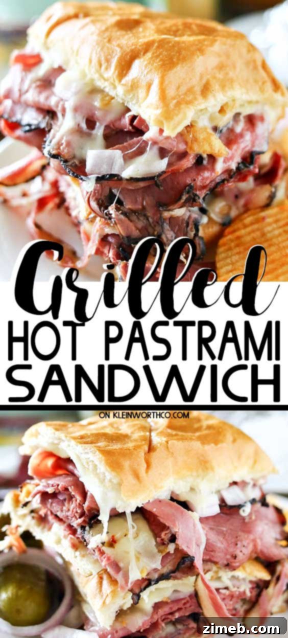 Signature Hot Pastrami Melt 14 A delicious close up of the Grilled Hot Pastrami Sandwich