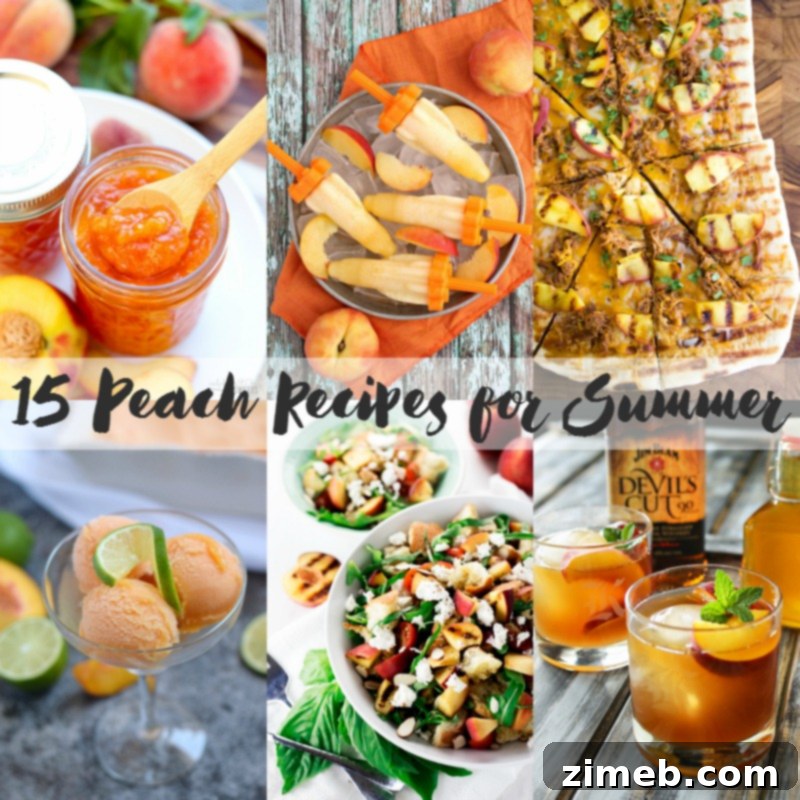 Peachwood Palmer 9 A collage of various delicious peach-themed recipes, including tarts, jams, and cocktails, perfect for any occasion.