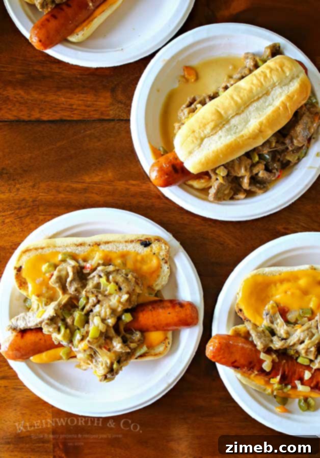 This incredible combo is crafted with grilled hot dogs and the best Philly cheesesteak recipe, making for an over-the-top amazing meal.