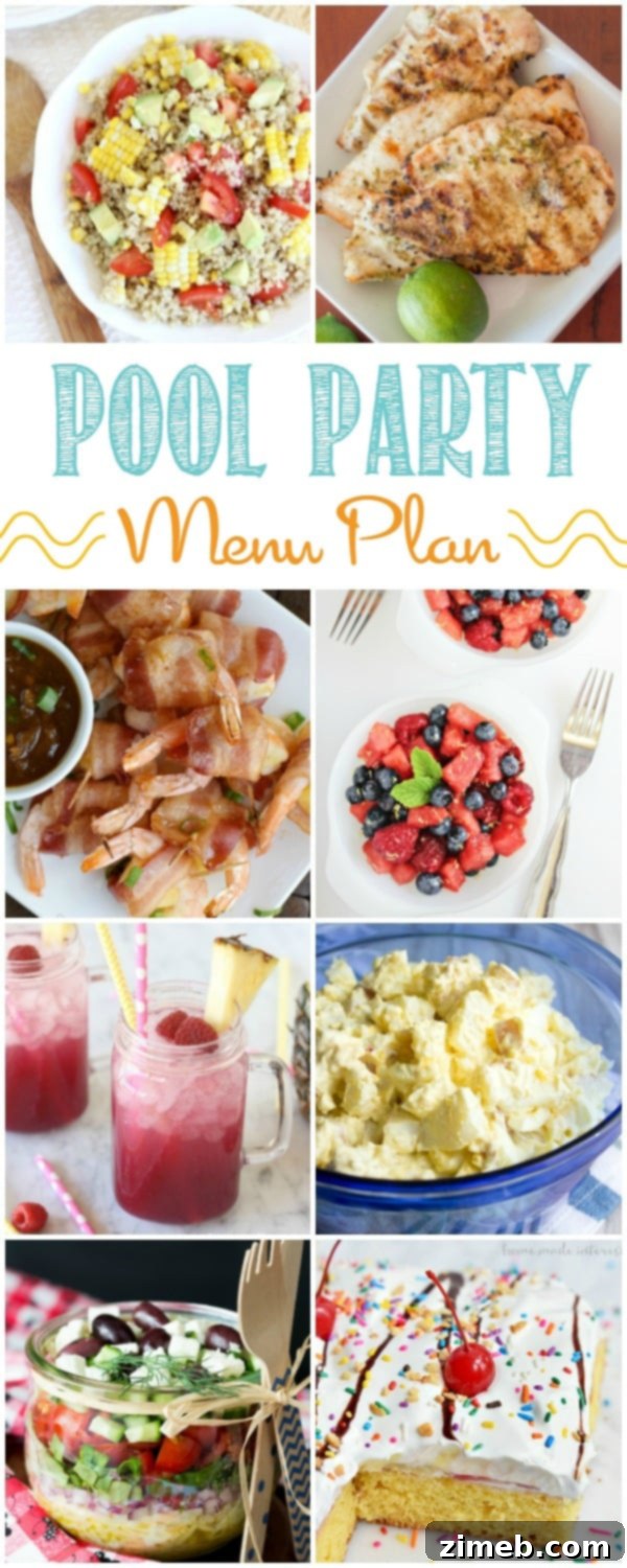 Poolside Party Food Masterplan 2 Summer pool party menu plan featuring delicious food and drinks