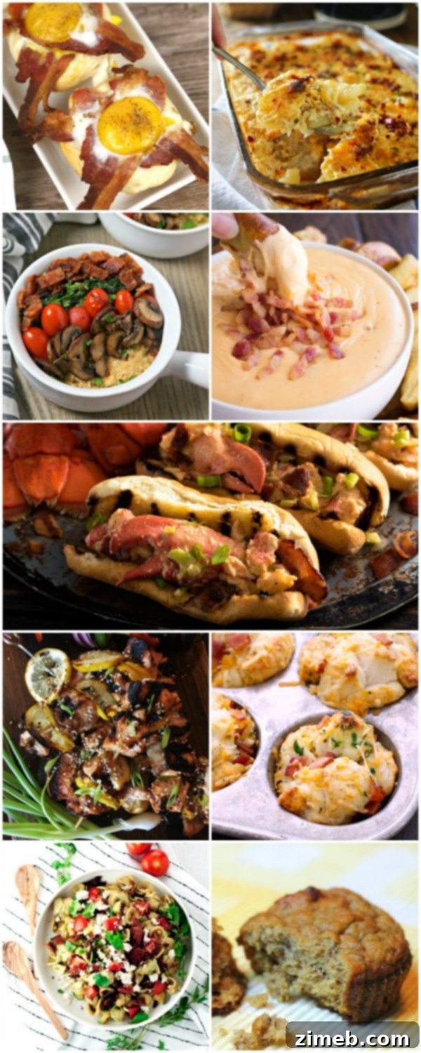 Creamy Bacon Scalloped Potatoes 9 Collage of various bacon recipes, including savory dishes and unique bacon-infused treats for Bacon Month.