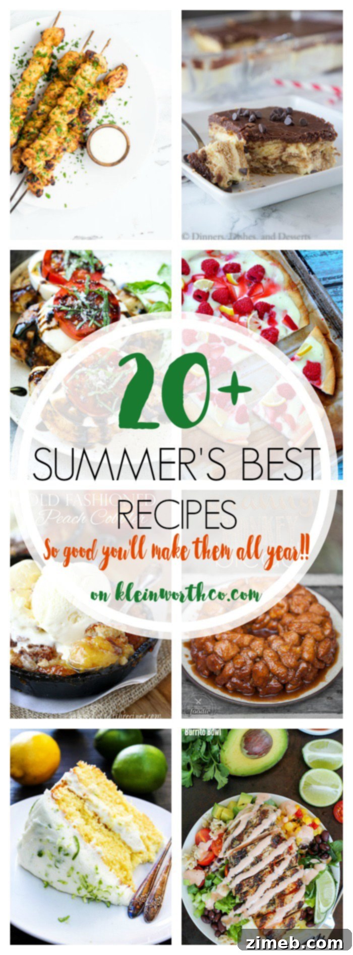 A vibrant collage of delicious summer recipes, from grilled dishes to fresh desserts and refreshing drinks, perfect for seasonal enjoyment and entertaining.