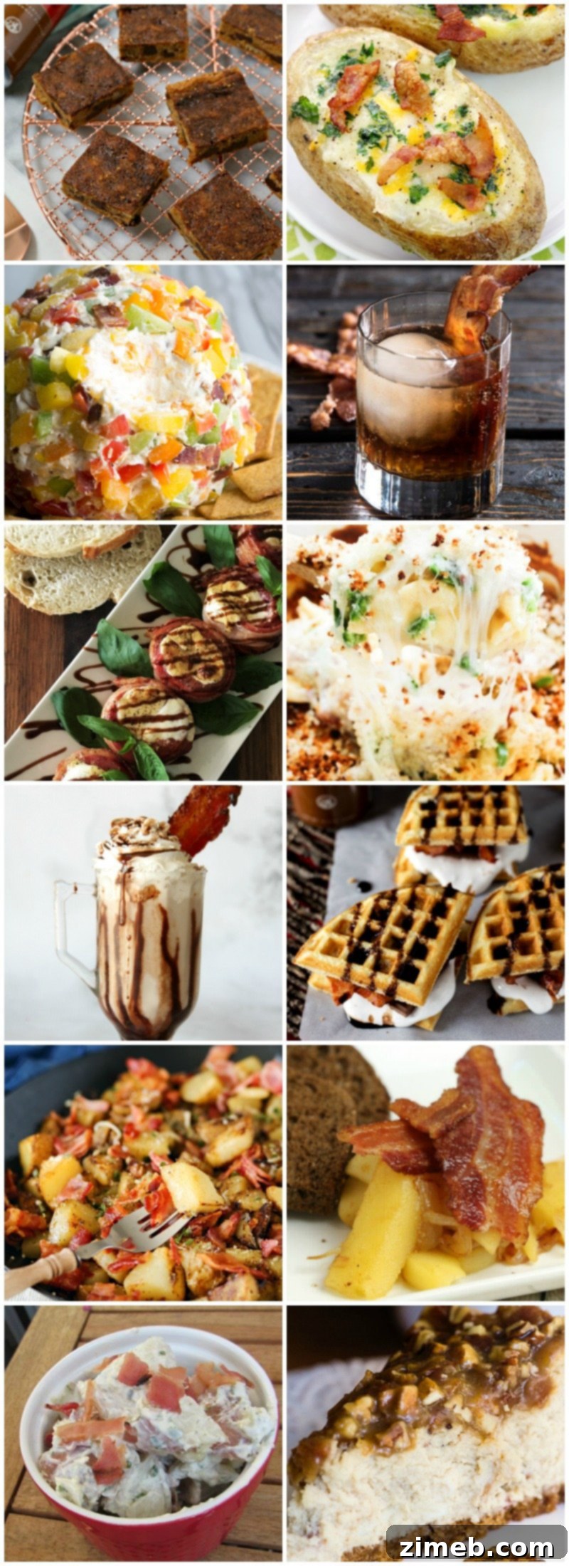 Crispy Golden Skillet Potatoes with Smoky Bacon 10 A collage of various bacon-themed recipes from different food blogs, featuring sweet and savory dishes.