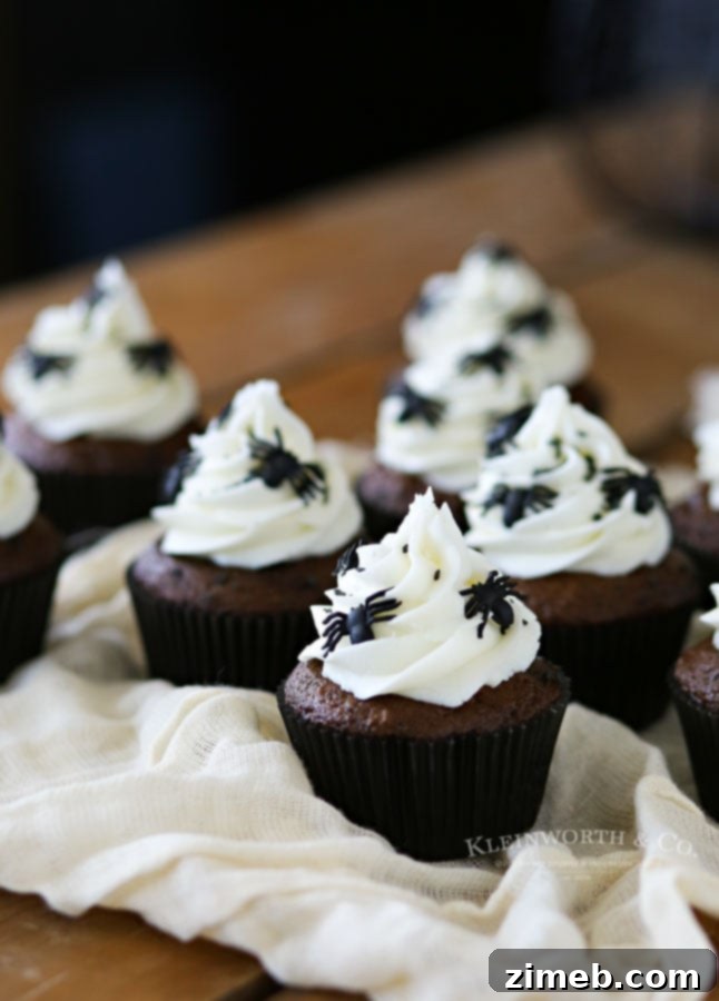 Ghastly Spider Bites 3 Three Creepy Halloween Spider Cupcakes on a white plate