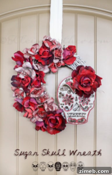 Ghastly Spider Bites 9 Sugar Skull Wreath - a decorative wreath with a sugar skull theme