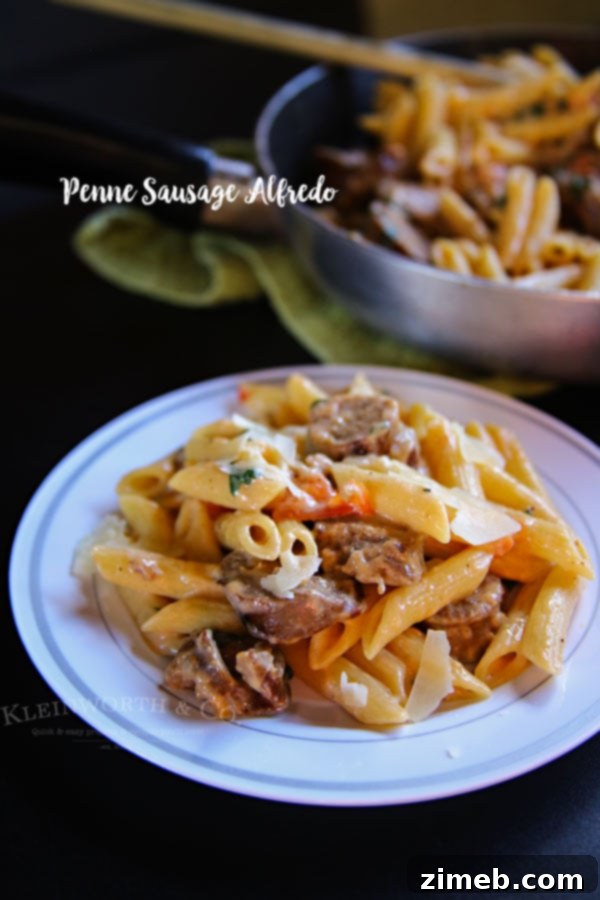 Classic Sausage Penne Alfredo 7 Penne Sausage Alfredo, a quick and delicious dinner solution.