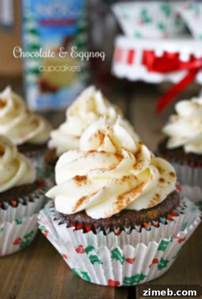 Melt Away Holiday Stress with Eggnog Fudge 13 Chocolate Eggnog Cupcakes - a rich and decadent dessert.