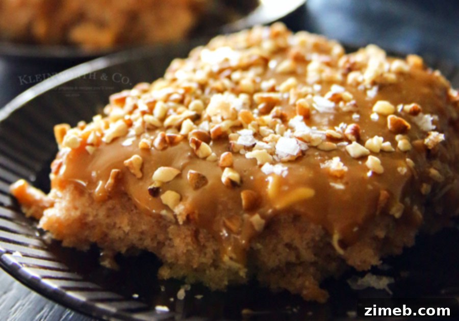 Irresistible Salted Caramel Mocha Slab 4 A large, beautifully frosted Salted Caramel Mocha Sheet Cake, garnished with pecans and sea salt