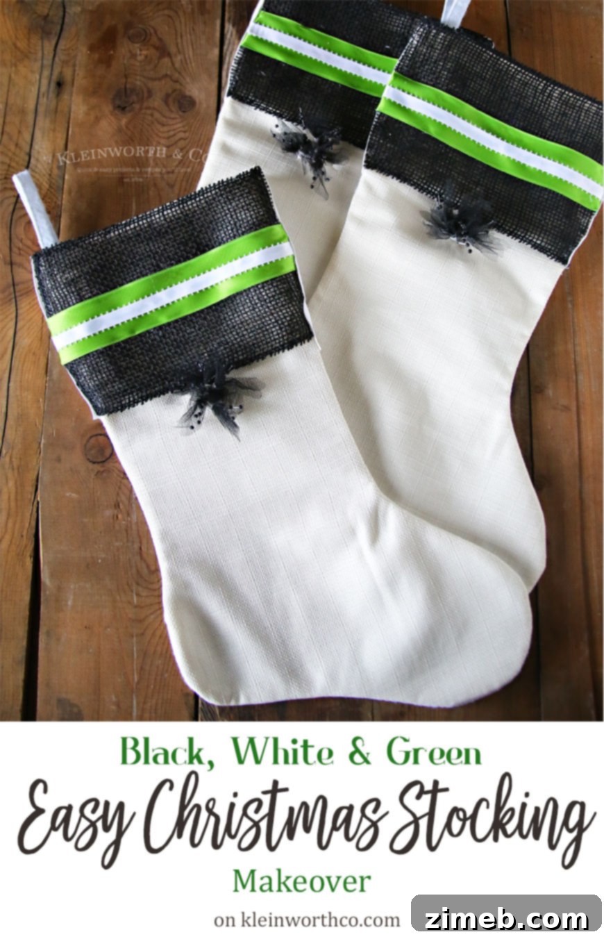 Elegant Black, White & Green Christmas Stockings: Modern Holiday Decor Ideas