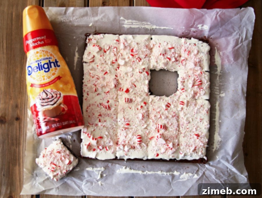 Beautifully decorated Peppermint Mocha Brownies with holiday sprinkles