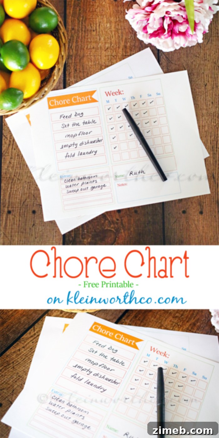 Customizable Chore Chart Checklist Template for household organization