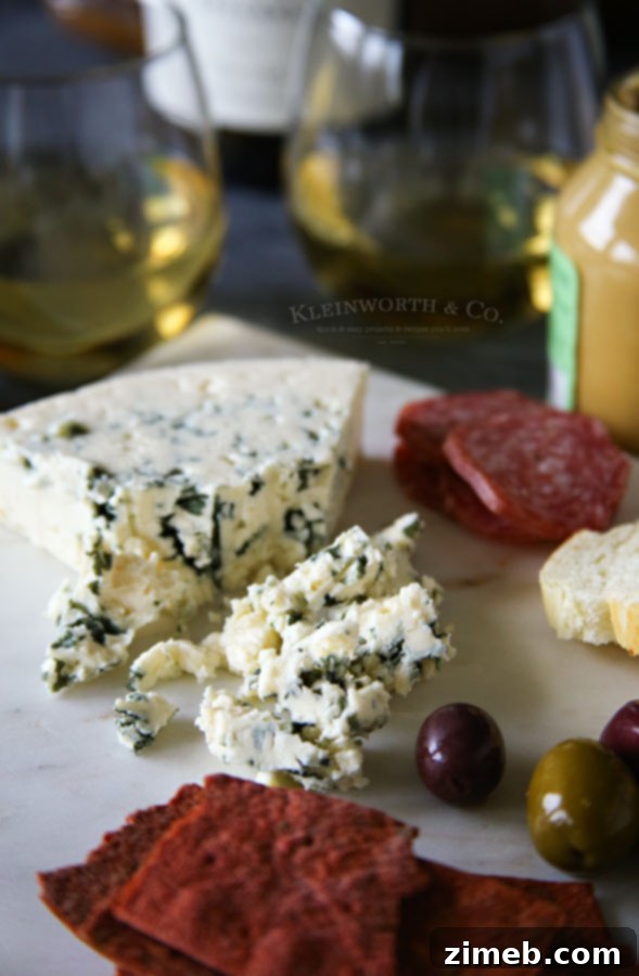 Side view of Blue Cheese Salami Appetizers with a focus on cheese texture