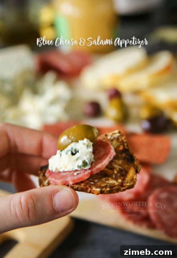A large platter of Blue Cheese Salami Appetizers ready for guests