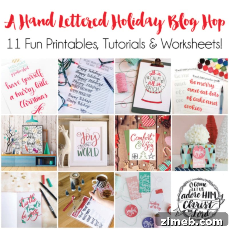 Free Holiday Comfort Joy Printables 5 A Hand Lettered Holiday Blog Hop Banner with festive lettering designs