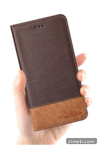 Leather Wallet Cover Flip Case for Smartphone - Classic Brown