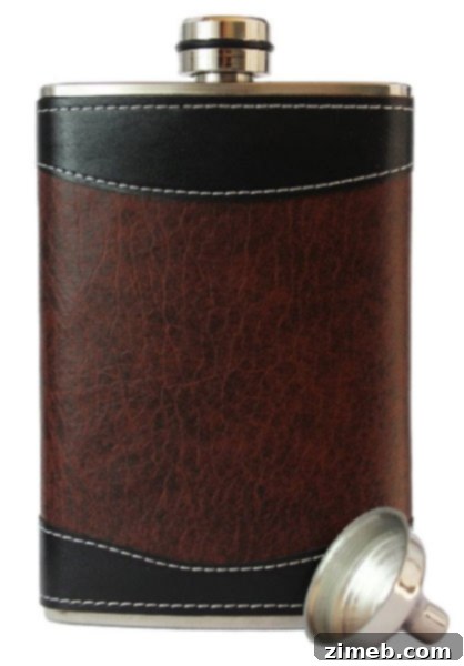 Stainless Steel Brown/Black Leather Hip Flask Gift Set – Includes Funnel and Gift Box