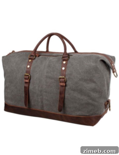 Oversized Canvas Leather Trim Travel Tote