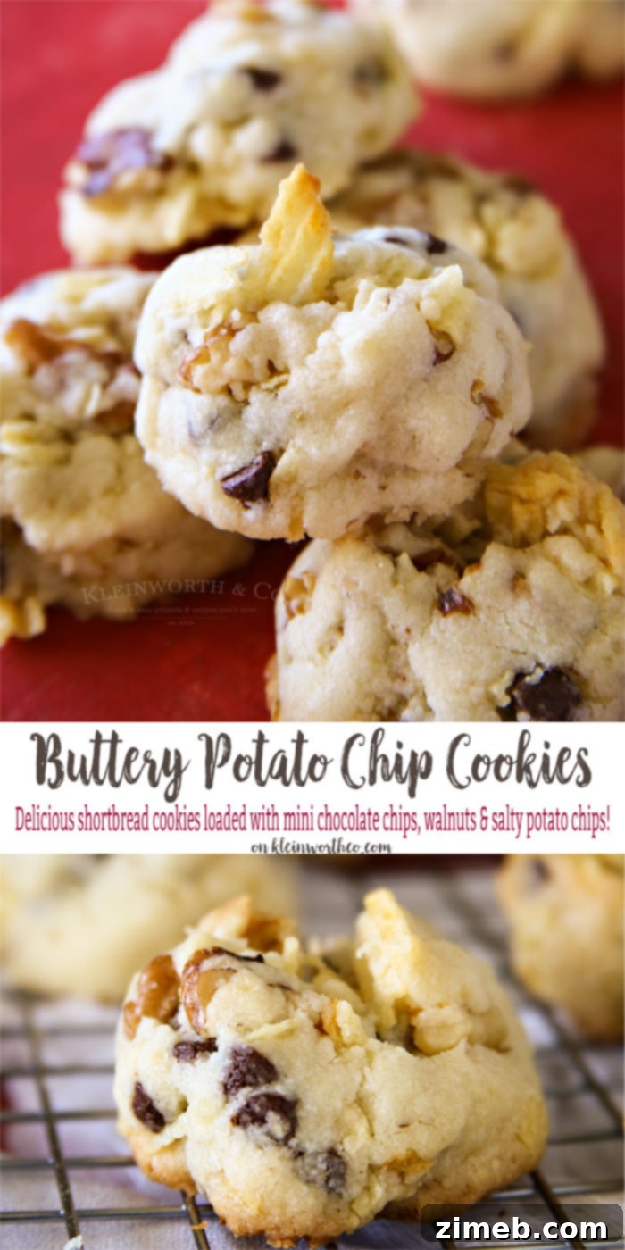Salty-Sweet Walnut Chip Bliss 19 Buttery Walnut Potato Chip Cookies on a plate