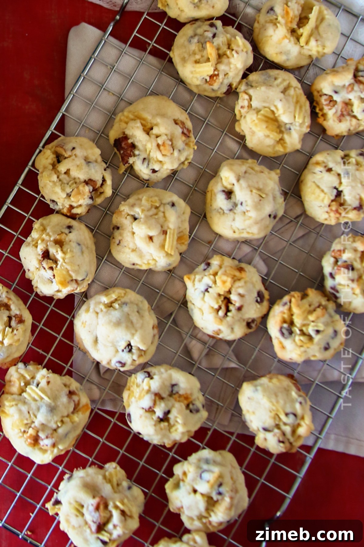 Salty-Sweet Walnut Chip Bliss 3 Ingredients laid out for Potato Chip Cookies recipe: butter, sugar, flour, vanilla, walnuts, chocolate chips, potato chips