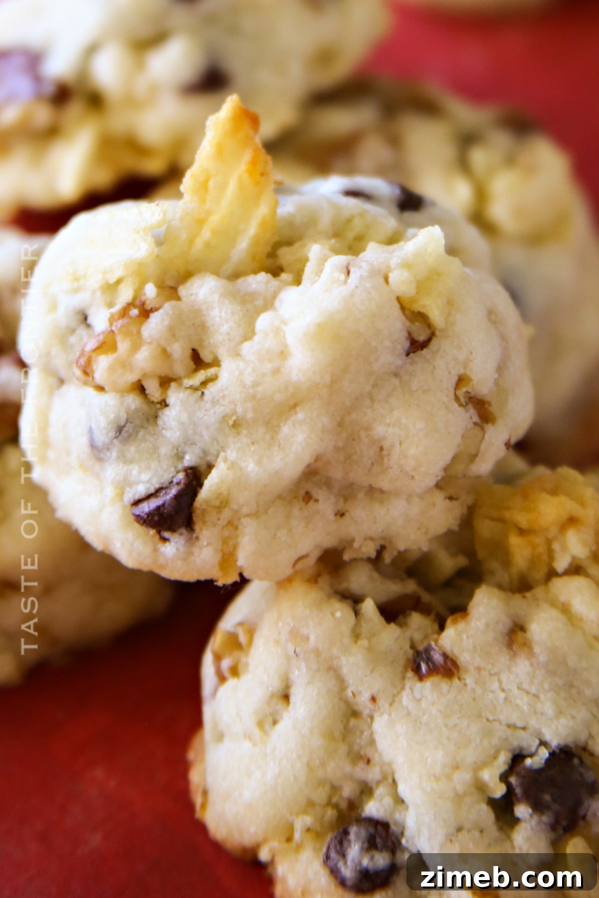 Salty-Sweet Walnut Chip Bliss 7 Golden brown Idaho potato cookies on a baking sheet