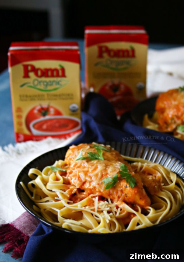 Velvety Tomato Parmesan Chicken 4 Pomi Organic Strained Tomatoes and Chopped Tomatoes