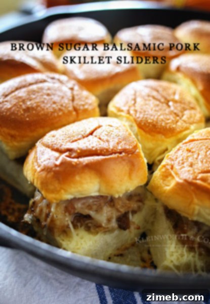 Velvety Hot Havarti Spinach Dip 10 Brown Sugar Balsamic Pork Skillet Sliders in a cast iron skillet.