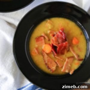 Smoky Bacon & Split Pea Crock-Pot Comfort 7 A rustic bowl of Slow Cooker Bacon Split Pea Soup ready to be served.