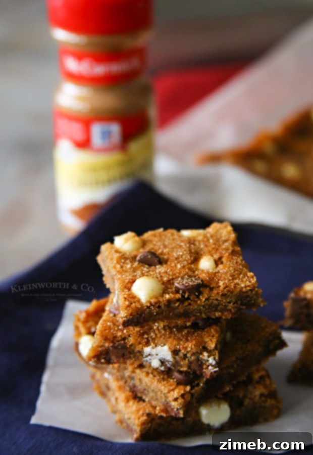 Close-up of the delicious cinnamon sugar topping on Chocolate Chip Snickerdoodle Bars