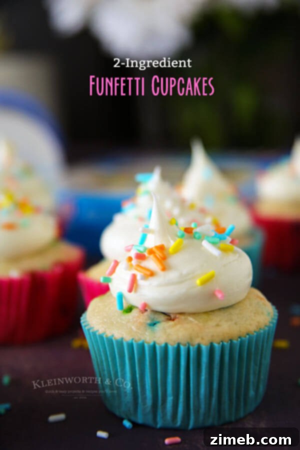 Close-up of 2-Ingredient Funfetti Cupcakes