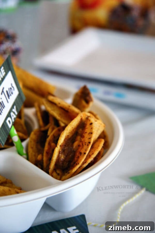 Close-up of delicious José Olé Mini Tacos and other snacks ready for a game day party