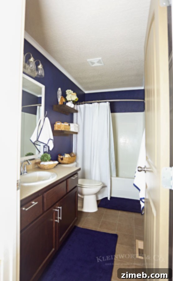 Nautical Navy & White Bathroom Makeover Transformation