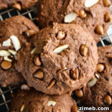 A plate of freshly baked Chocolate Almond Ricotta Cookies, dusted with powdered sugar.