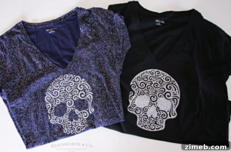Creative Use of Negative Space: Two Sugar Skull Glitter Shirts