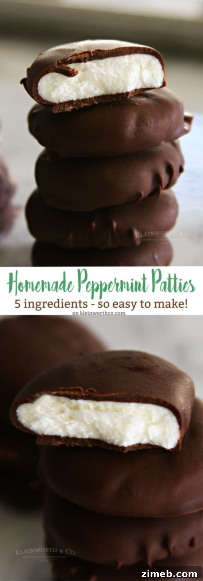 Homemade Peppermint Patties on a marble surface