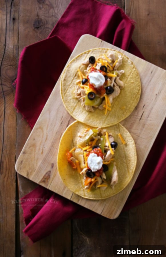 Shredded chicken fajitas ready to be served.