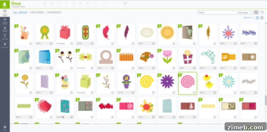 Craft a Beautiful Paper Flower Wreath with Cricut 3 Selecting flower cut files in Cricut Design Space