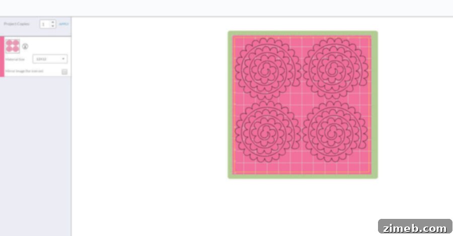 Craft a Beautiful Paper Flower Wreath with Cricut 5 Cricut mat with four large paper flower designs