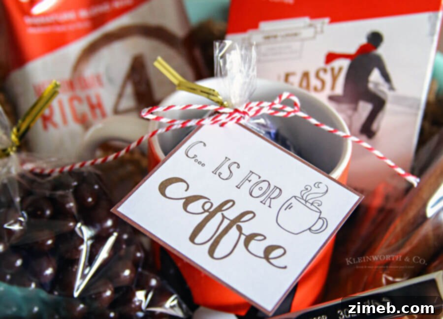 Coffee Lover's Dream Basket 5 Assembled Coffee Gift Basket with Printable Tag