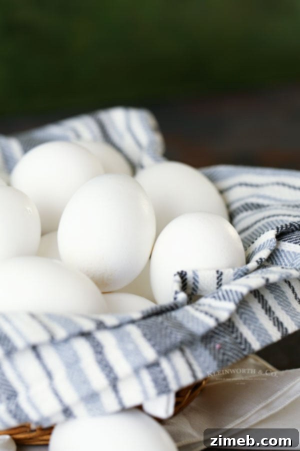 Foolproof Hard Boiled Eggs 3 Eggs ready for dyeing, emphasizing easy peeling for Easter eggs